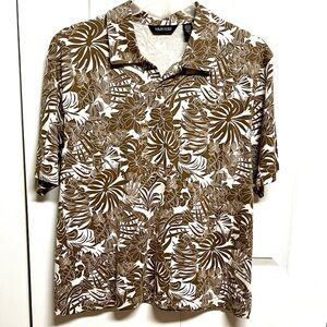 Murano Brown and White Tropical Print Short-Sleeve Polo Size L